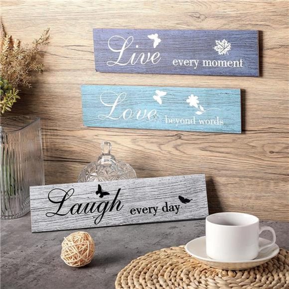 3 Pieces Rustic Wood Sign Wall Decor Live Love and Laugh Quote Sign Farmhouse - Picture 6 of 6